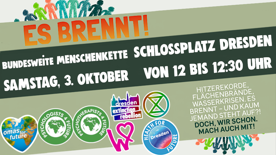 Bundesweite Menschenkette für Klimaschutz und Demokratie. Motto: „Es brennt“